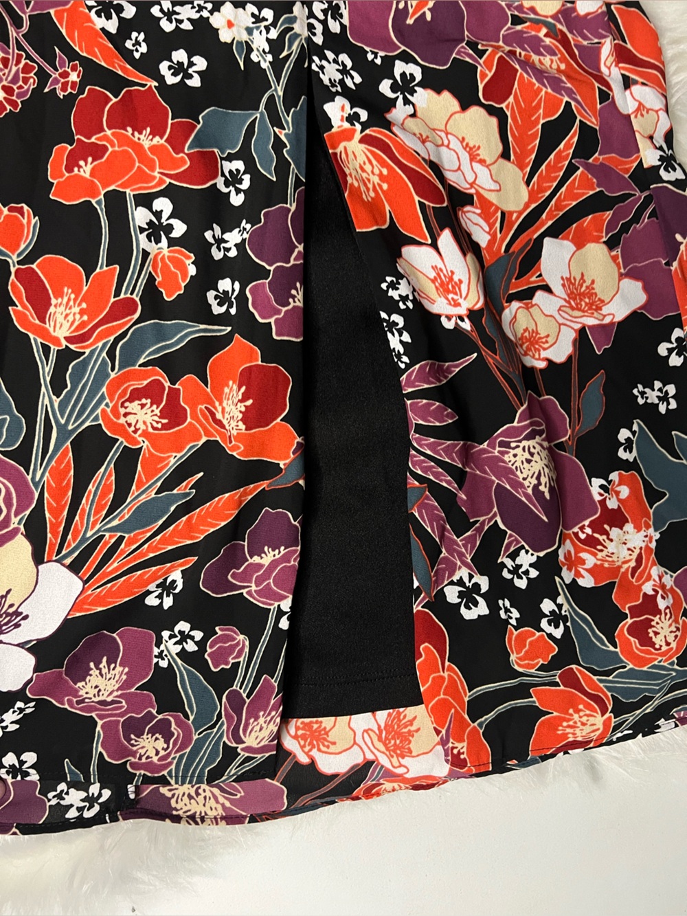 Julia Jordan  Puff Sleeve Midi Dress Black with Orange & Purple Floral Print S2 - Picture 12 of 16